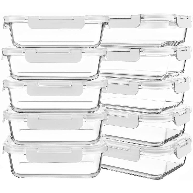 10 Packs 30 oz Glass Meal Prep Containers,Glass Food Storage Containers with Lids,Airtight Glass Lunch Bento Boxes,BPA Free - White