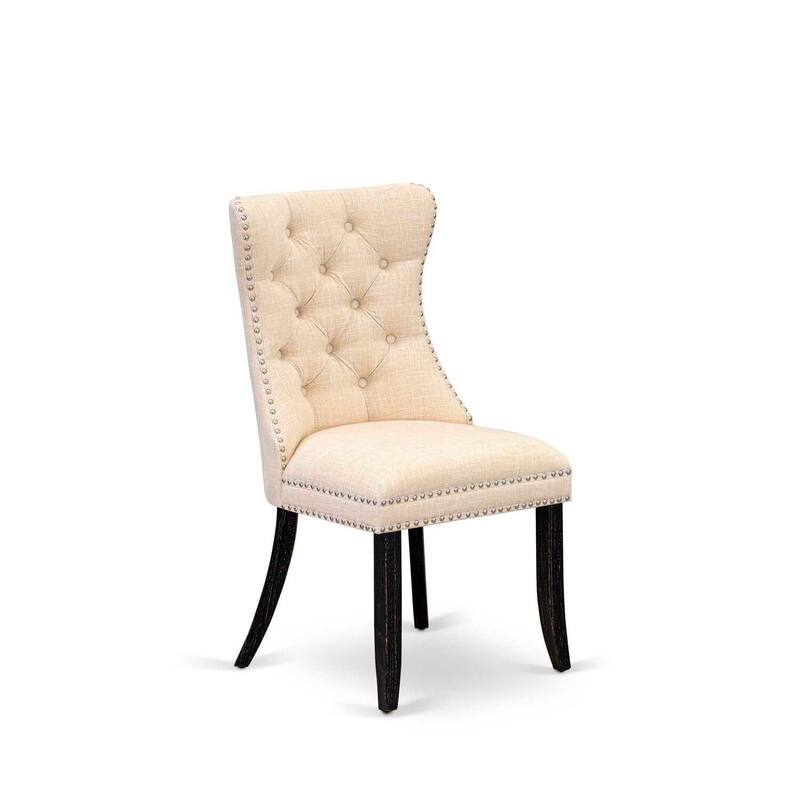 Parson Dining Chairs Set of 2 - Linen Fabric Upholstered Accent Chairs - Nailhead Trim - Beige