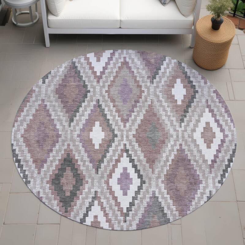 Machine Washable Indoor/ Outdoor Global Geo Chantille Rug - Blush - 8' x 8'