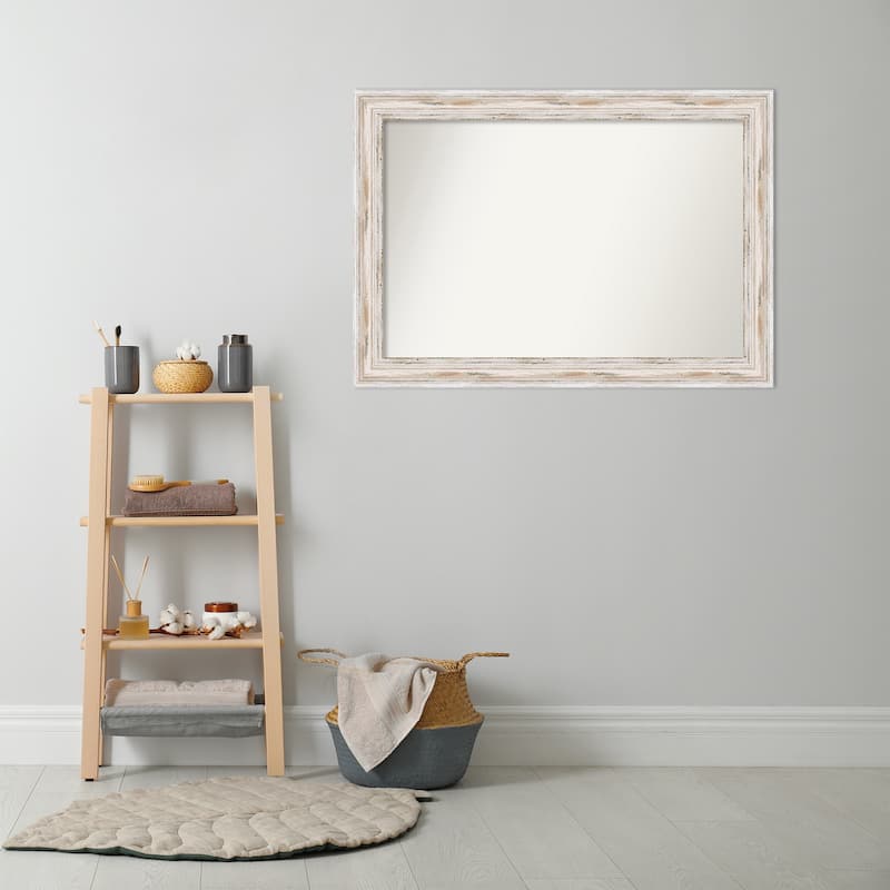 Non-Beveled Wood Bathroom Wall Mirror - Alexandria White Wash Frame