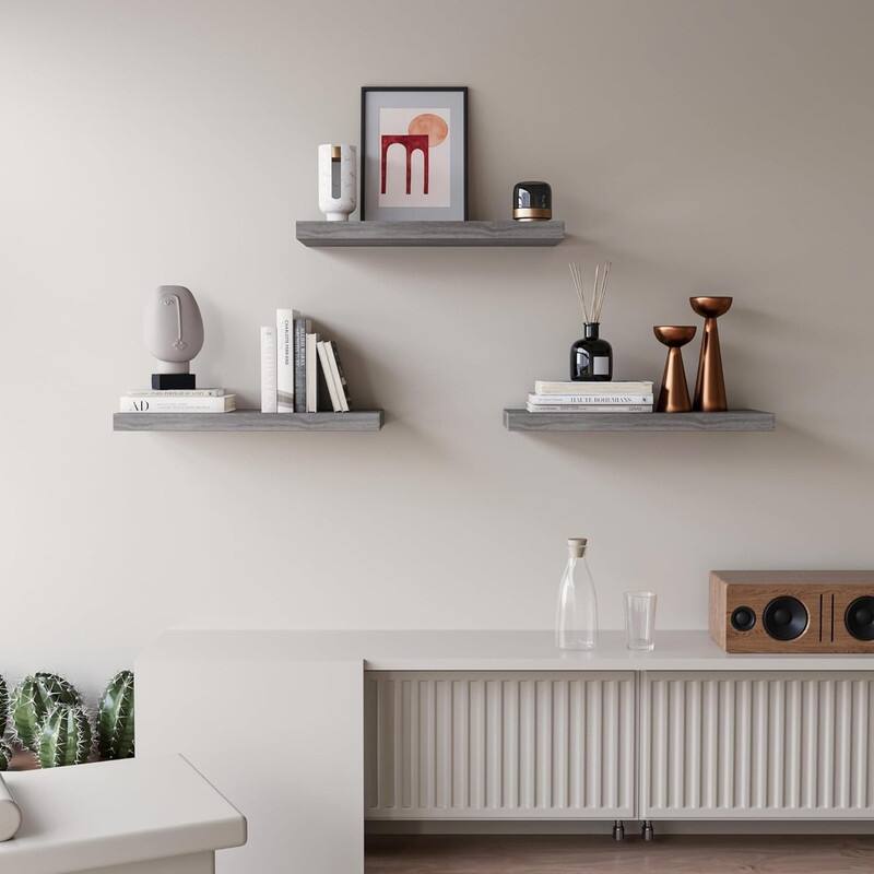 Floating Shelves for Wall Set of 3, 16" Rustic Wood Wall Shelves - 6.7"D x 16"W x 1"H