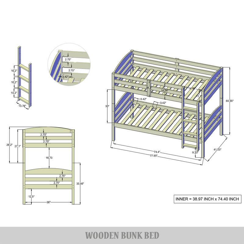 CraftPorch Contemporary Twin Over Twin Bunk Bed