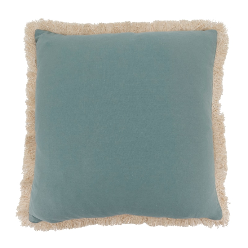 Embroidered Fish Cotton Throw Pillow - Coastal Wave & Fish Stitch Design for Sofa, Bed & Accent Styling, 18"x18"