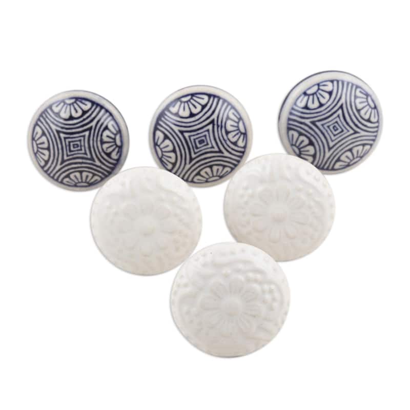 Novica Handmade Elegant Assortment Decorative Ceramic Knobs (Set Of 6)