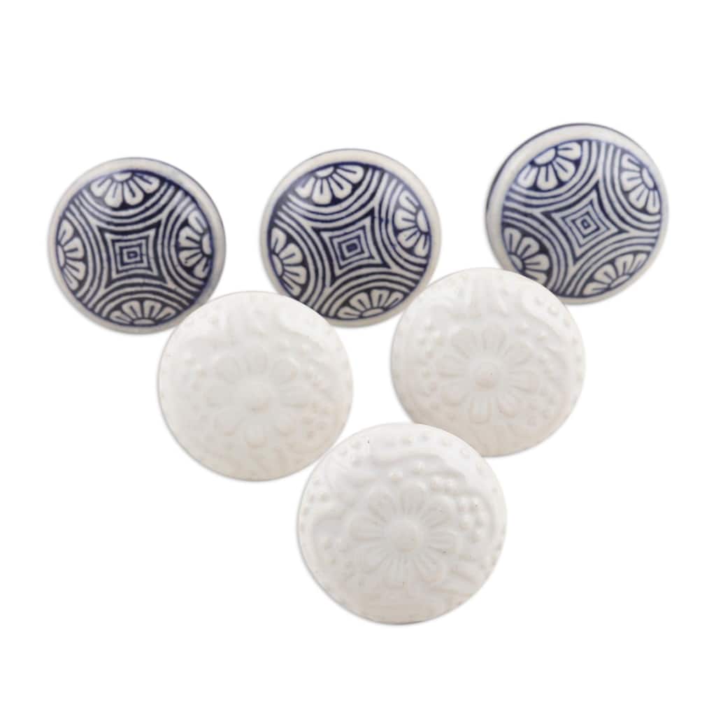 Novica Handmade Elegant Assortment Decorative Ceramic Knobs (Set Of 6)