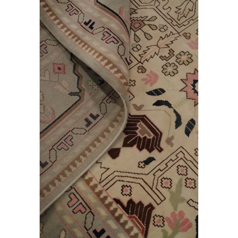 Hand-knotted Traditional Wool Beige Geometric Oriental Area Rug - 14' 1'' X 10' 0''