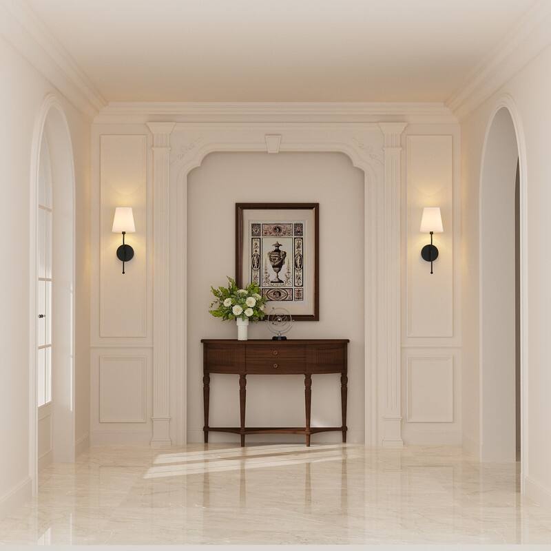 KAWOTI 17.5" Painted Black Wall Sconce with White Fabric Shade - W6" x H17.5"（Set of 2）