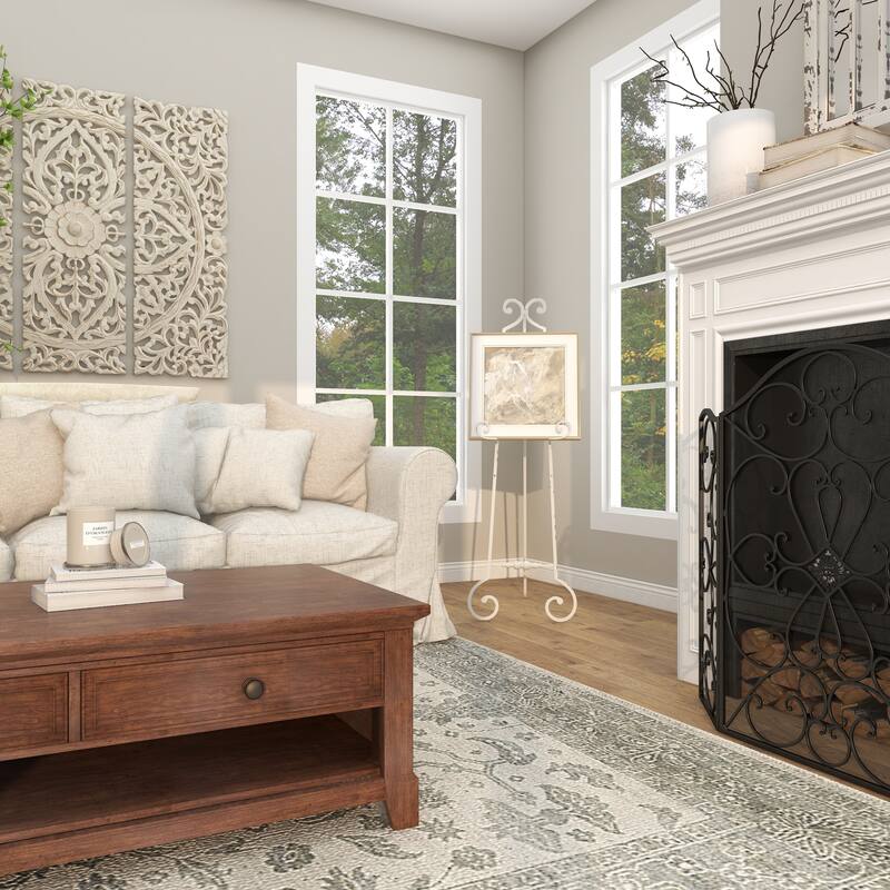 Metal Scroll Large Adjustable 3 Tier Display Easel with Chain Support - White - Roche River Decor