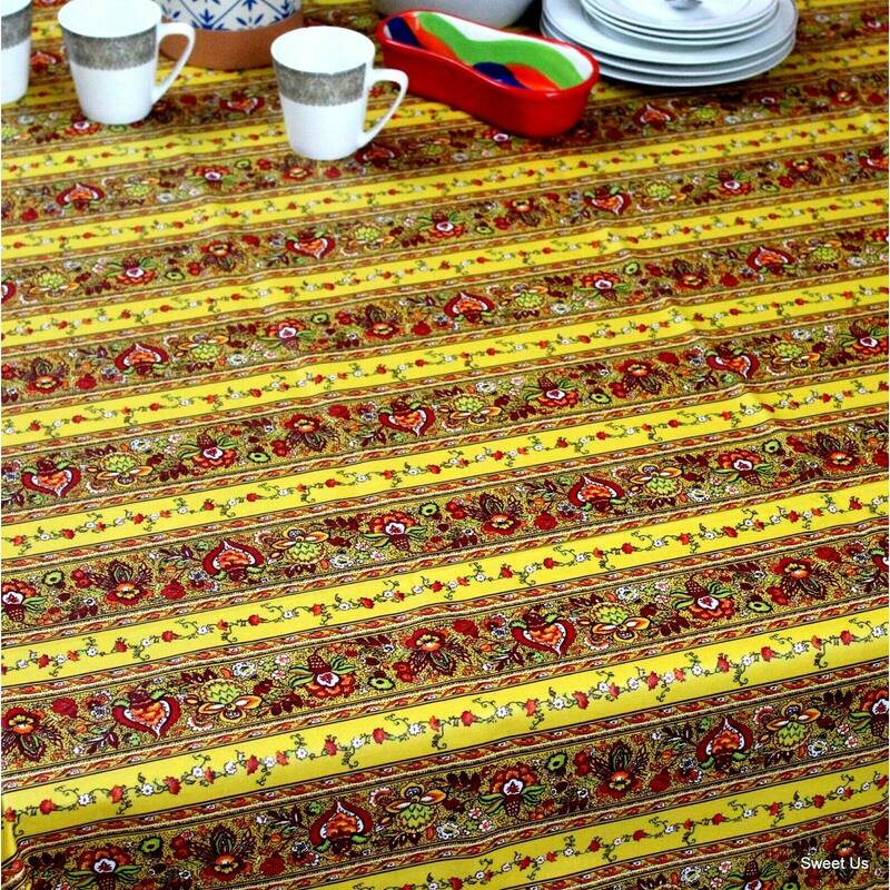 Wipeable Tablecloth Spill Resistant Cotton French Indienne Fleur