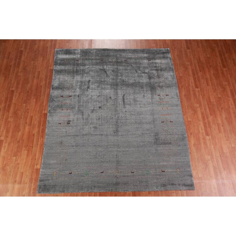 Gray Gabbeh Indian Area Rug Handmade Silk Carpet - 8'0" x 9'6"
