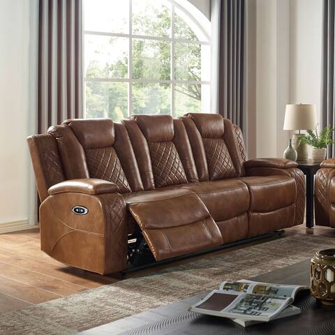 Furniture of America Yoma Traditional Brown Power Reclining Sofa