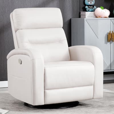 Aemeios Faux Leather Beige Swivel Glider Rocking Manual/Power Recliner