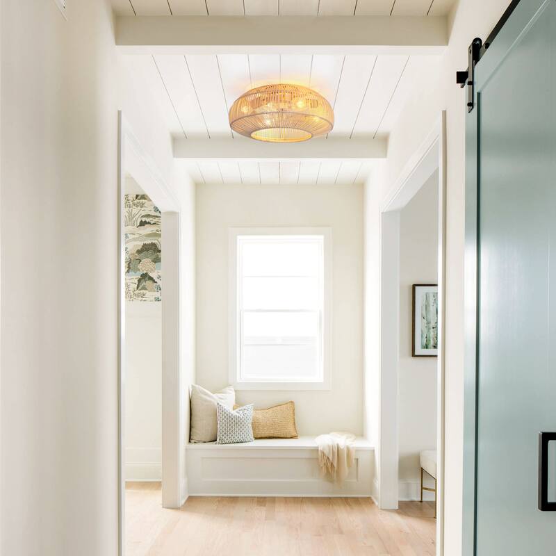 20-in Coastal Weave Rattan Gold Flush Mount Caged Ceiling Fan with Remote