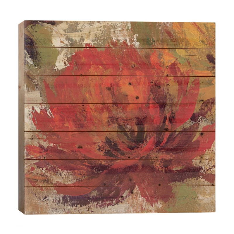 Fiery Dahlias II Print On Wood by Silvia Vassileva - Multi-Color - 26x26x1.5