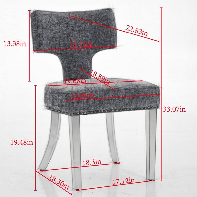 Dining Chairs Set of 2, Farmhouse Chenille Fabric Upholstered Accent Chair Curved Backrest with Copper Nails around