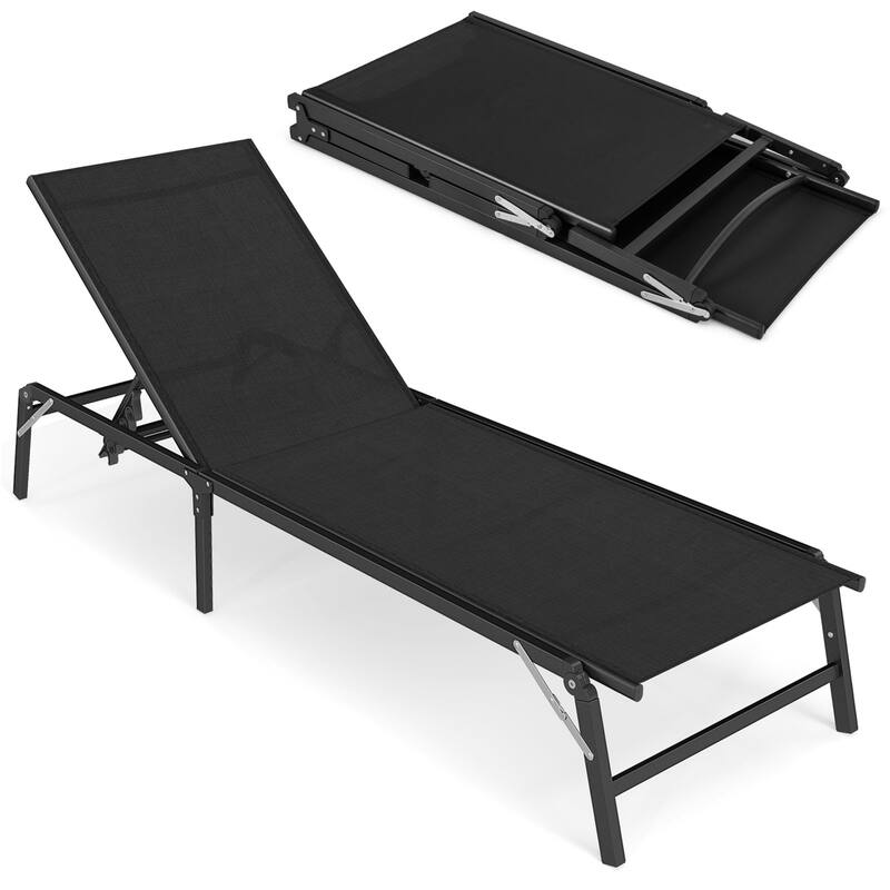 Gymax 2 PCS Reclining Lounge Chairs Folding Patio Recliner Chair