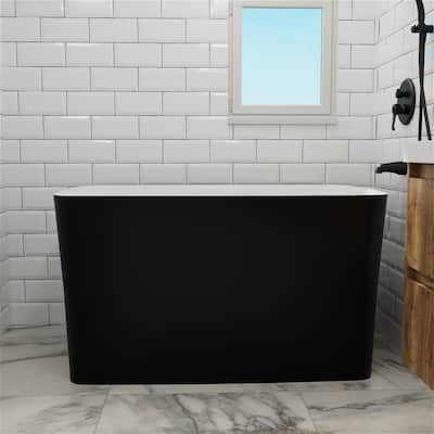 47" L x 27" W Freestanding Small Soaking Acrylic Bathtub with Built-in Seat