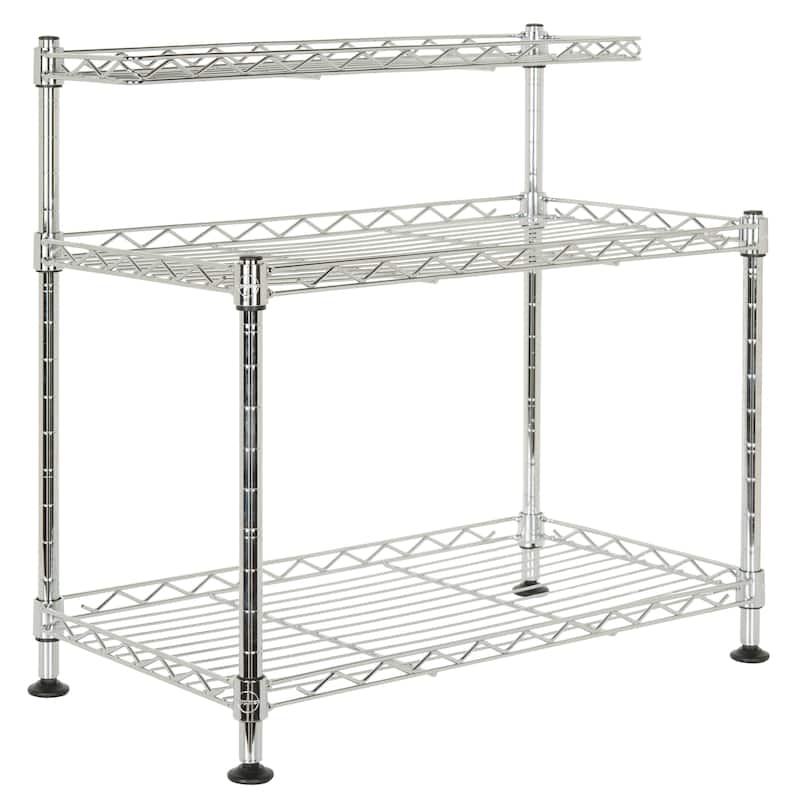 SAFAVIEH Home Collection Marcel Chrome Wire Mini Rack 3-Shelf Storage for Kitchen, Garden, Garage - 18Wx18Dx18H