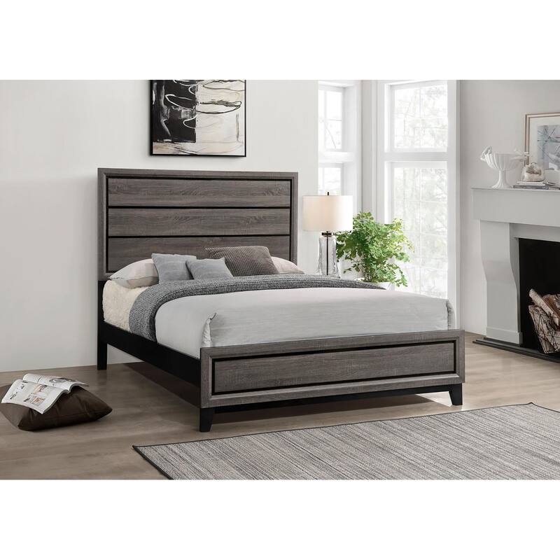 Rustic Grey Oak Queen Panel Bed with Modern Design and Durable Frame - Grey