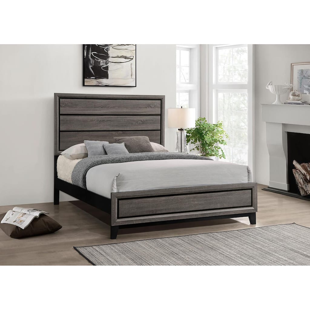 Rustic Grey Oak Queen Panel Bed with Modern Design and Durable Frame