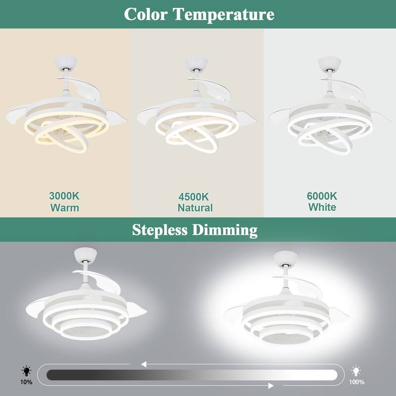 Cusp Barn 42" Retractable Ceiling Fan with Lights and Remote DIY Shape Fandelier Modern Silent DC Motor LED Ceiling Light