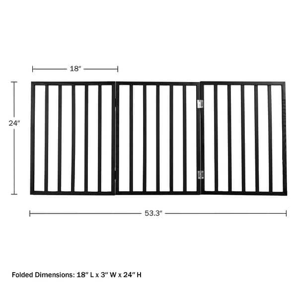 dimension image slide 2 of 5, 3-Panel Indoor Foldable Dog Gate - 54x24-Inch Wood Freestanding Pet Fence