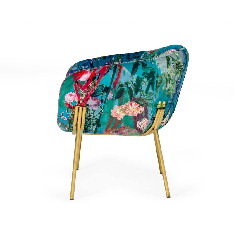 Modrest Falco Contemporary Floral Velvet and Gold Accent Chair
