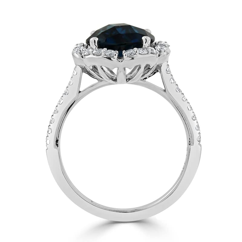 Auriya Vintage 3 1/10ct Fancy London Blue Topaz and Halo Diamond Engagement Ring 3/8ct Fancy 14k Gold