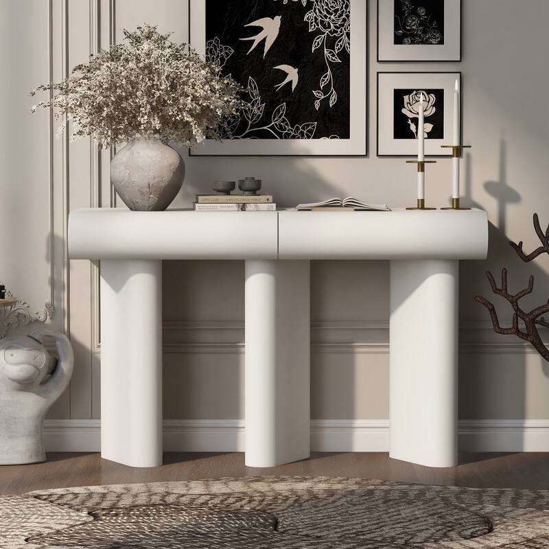 47.6" Modern Painted Entryway Table with 2 Curved Drawers,Space-Saving Hallway Table with Geometric Legs - White