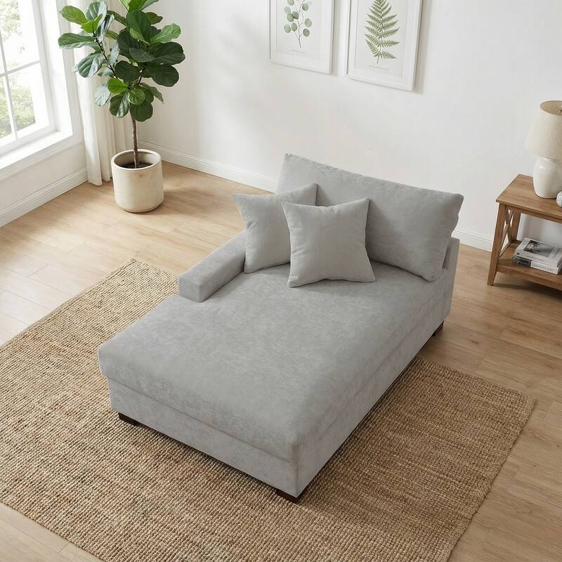 Oversized Chenille Modular Chaise Lounge With Deep Seat
