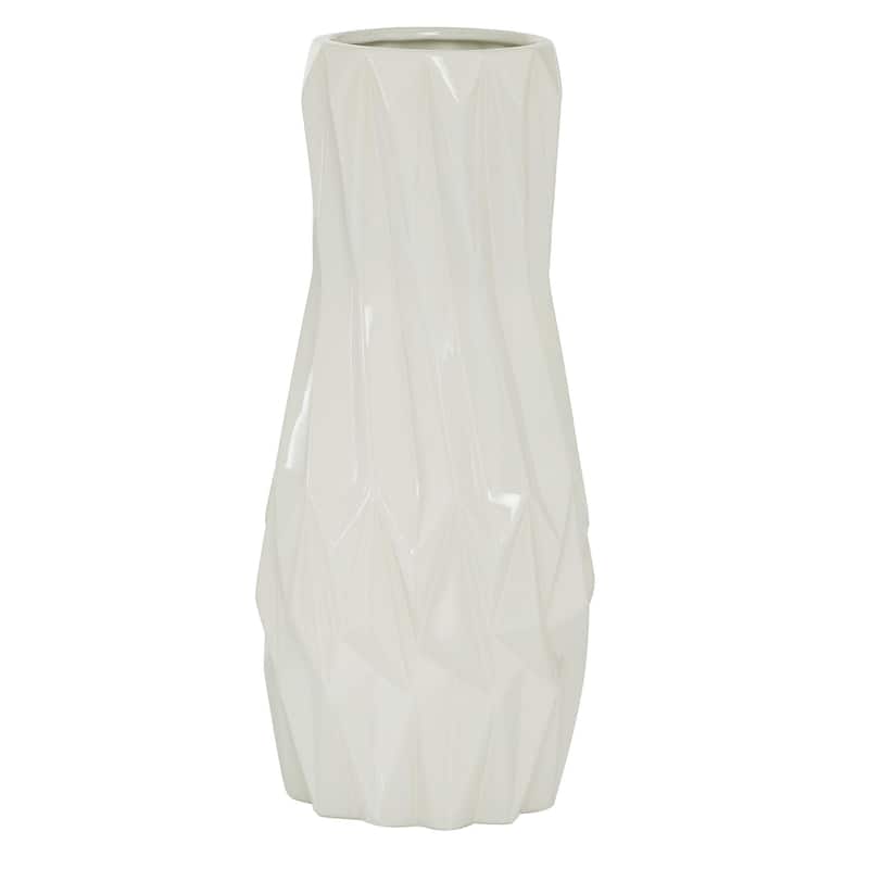 Ceramic Geometric Decorative Vase - White - Roche River Decor - White