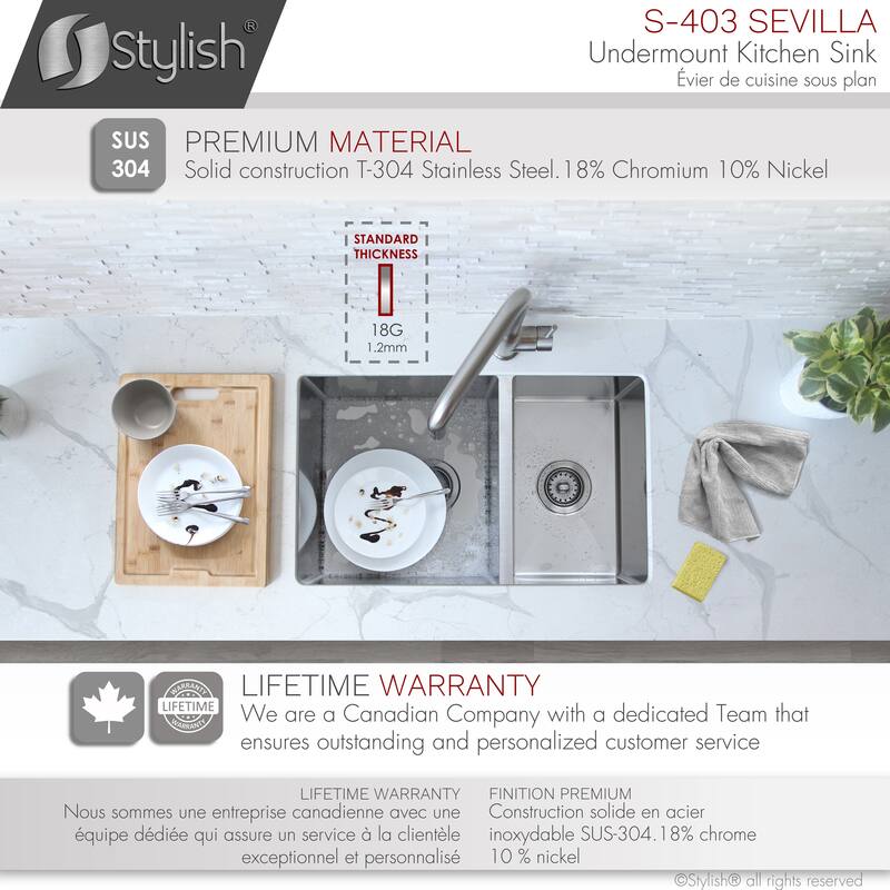Undermount 28" Stainless Steel Double Bowl Kitchen Sink Handmade - 28" x 18" x 9"