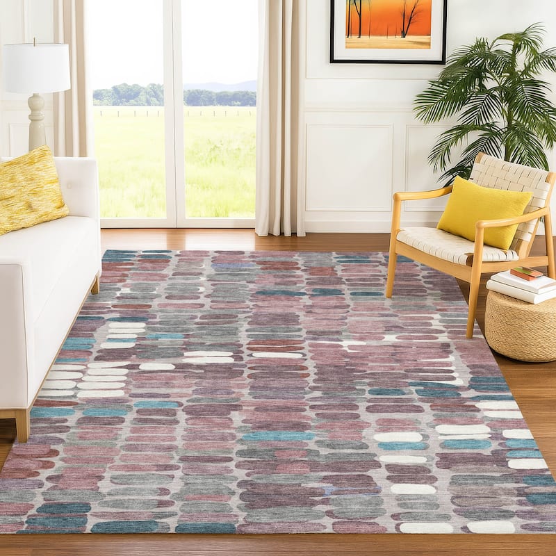 Machine Washable Indoor/ Outdoor Modern Caps Chantille Rug
