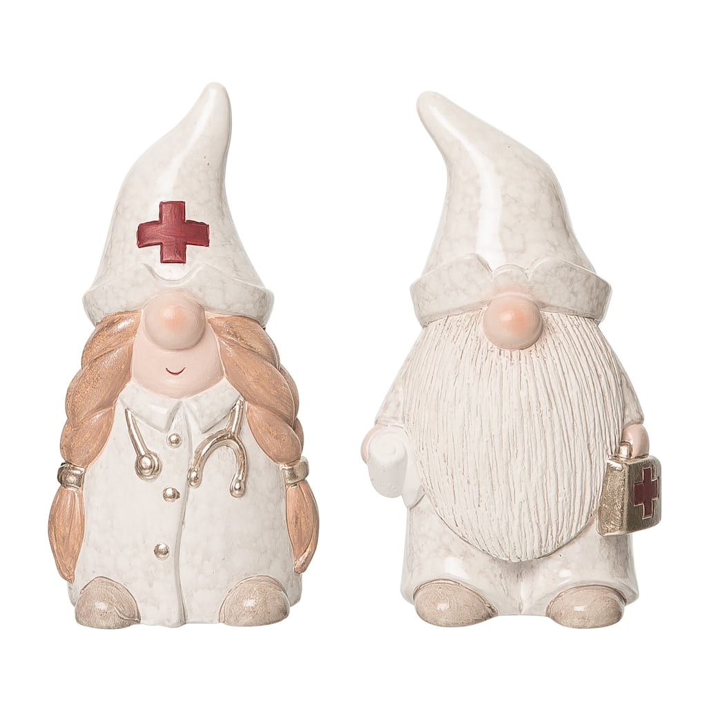 Transpac Small Terracotta Medical Gnome Set of 2 Christmas Home Decorations