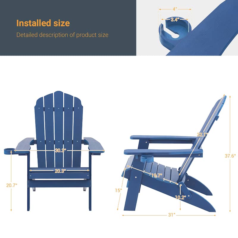 LIVOOSUN Outdoor Folding Adirondack Chair w/Cup Holder Set of 2 or 4