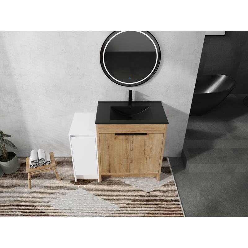 72" Freestanding Bathroom Vanity Set with Adjustable Storage Cabinets, Black Ceramic Sink