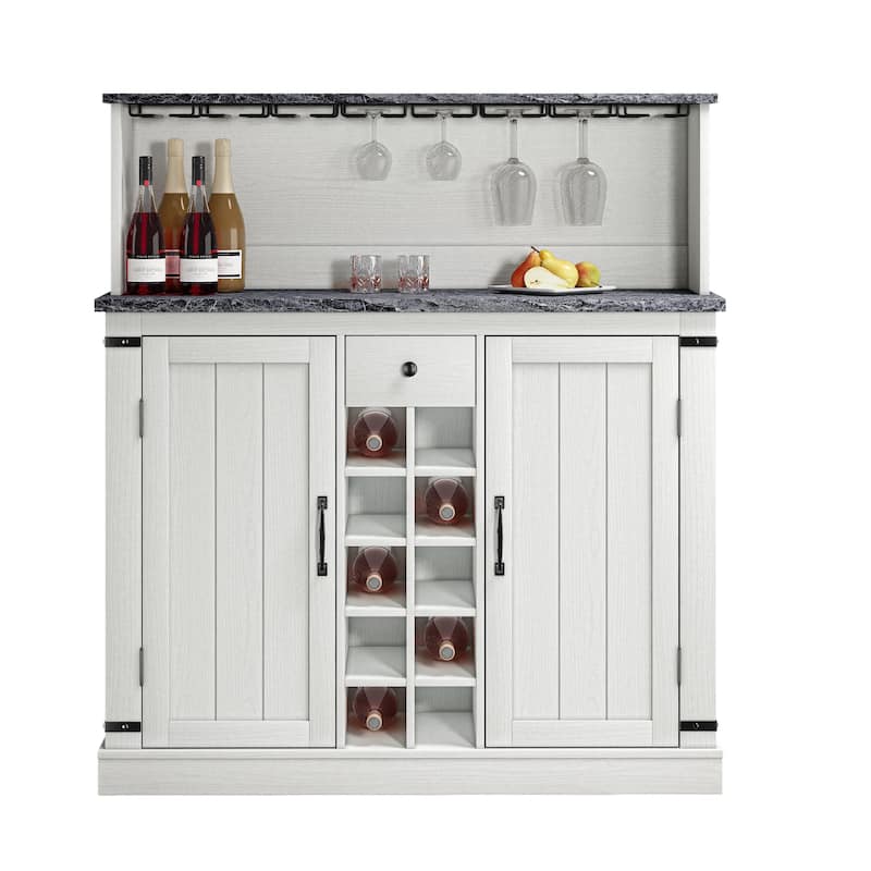 47 in. Wood Buffet Bar Cabinet with Wine Rack with granite pattern countertop