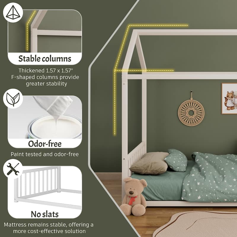 Montessori Metal House Bed with End Guardrails by Harper&Bright Designs