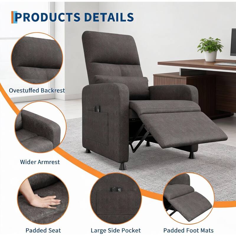 Power Recliner Chair, with 2 Side Pockets and USB Port