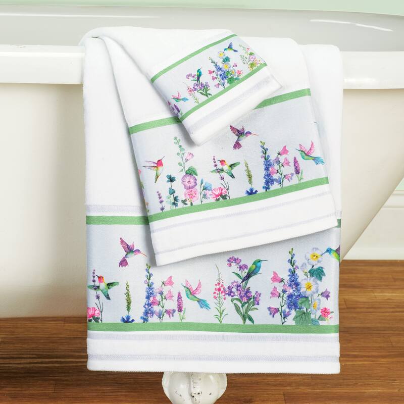 3-Piece Blossoming Hummingbird Garden Towel Set - White - 9.500 x 6.000 x 3.250