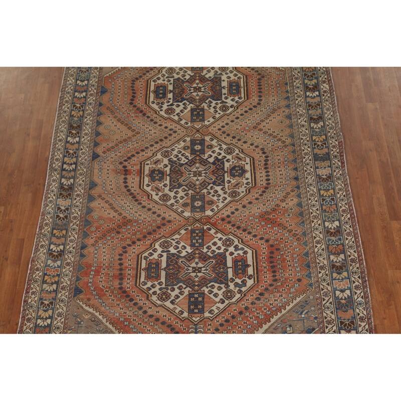 Traditional Bakhtiari Persian Vintage Rug Handmade Orange Wool Carpet - 6'10"x 9'11"