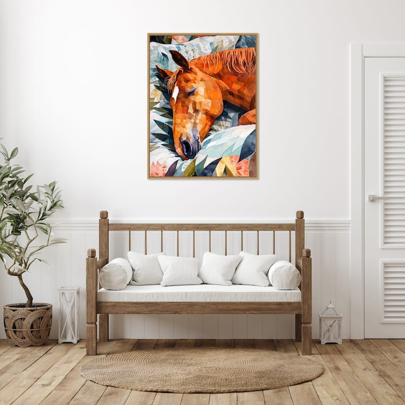 Animal Watercolor Art Horse Sleeping by Justyna Jaszke Framed Canvas Wall Art