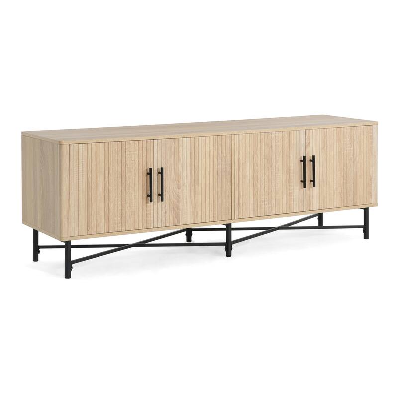 Functional 4-Door TV Stand with 2 Storage Spaces and Adjustable Shelves