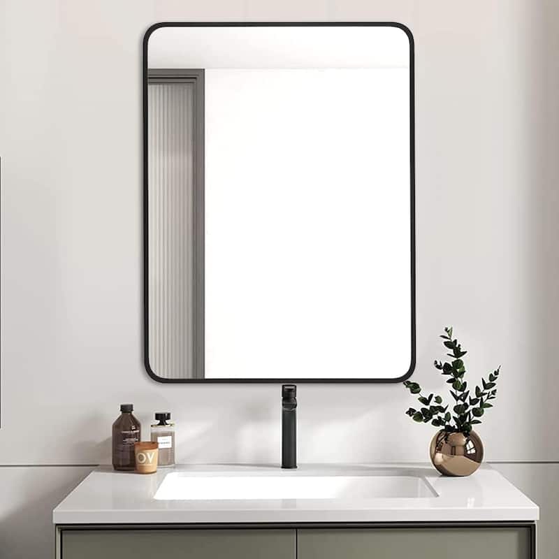 GDFStudio - Everly Contemporary Rectangular Bathroom Vanity Decorative Mirror with Reinforced Wall Mount & Metal Frame