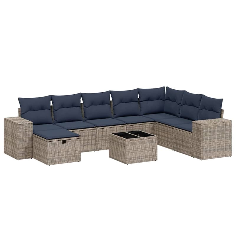 vidaXL Patio Sofa Set with Cushions Outdoor Conversation Furniture Poly Rattan - 24.4" x 24.4" x 27.2"