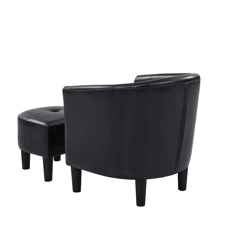 PU Leather Classic Barrel Chair with Ottoman,a kiln-dried solid and engineered wood frame that rests on plastic legs