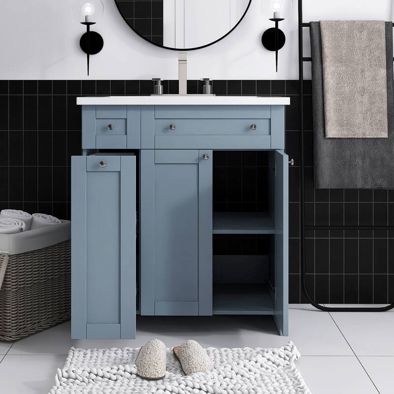 30 Inch MDF Freestanding Bathroom Vanity Set in White/ Grey/ Blue