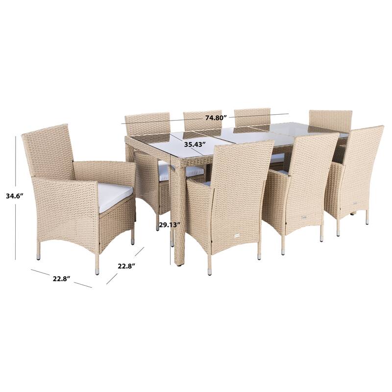 SAFAVIEH Outdoor Lianna 9-Piece Wicker Dining Set - 75Wx35Dx29H