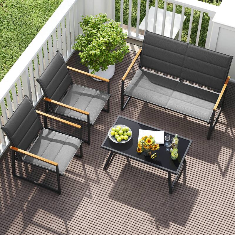 Costway 4 PCS Patio Furniture Set with Padded Fabric Seat & - See Details