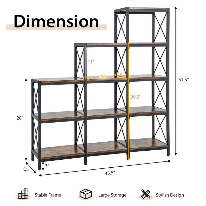 Gymax 5-Tier Bookshelf 9 Cubes Bookcase 12 Shelves Storage Display